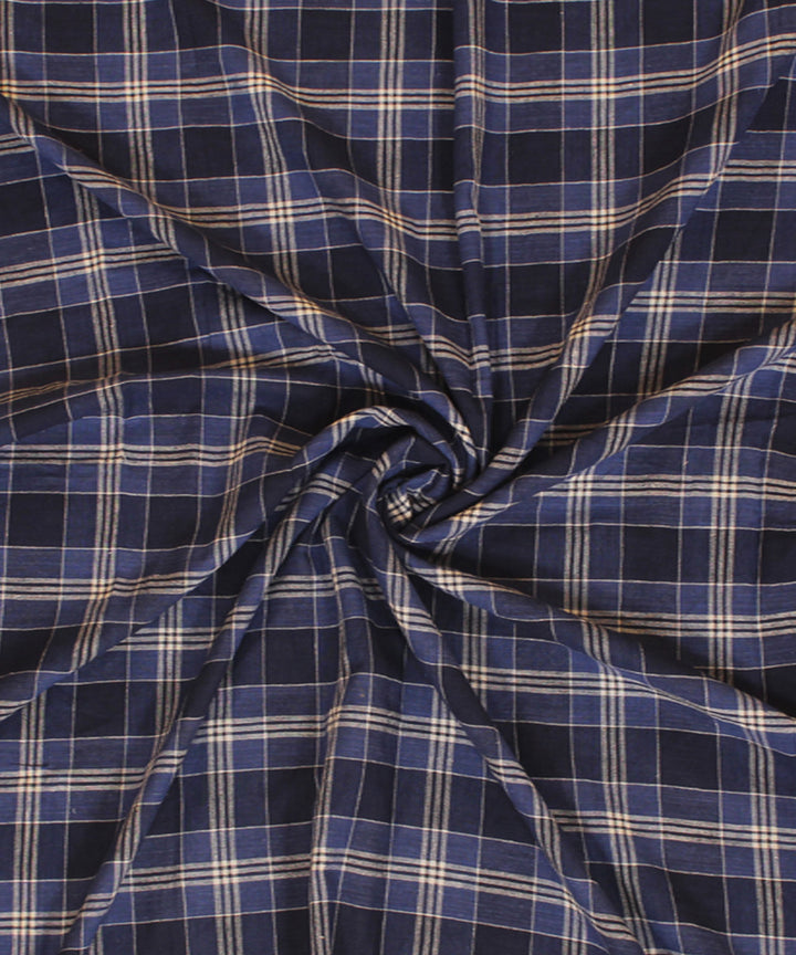 Blue white handwoven cotton checks fabric