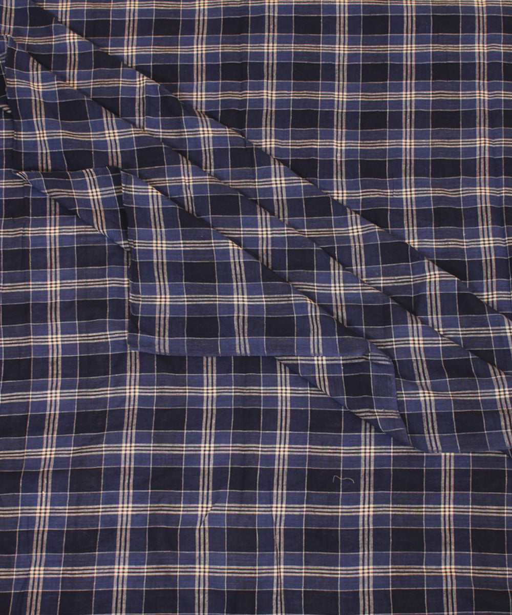 Blue white handwoven cotton checks fabric