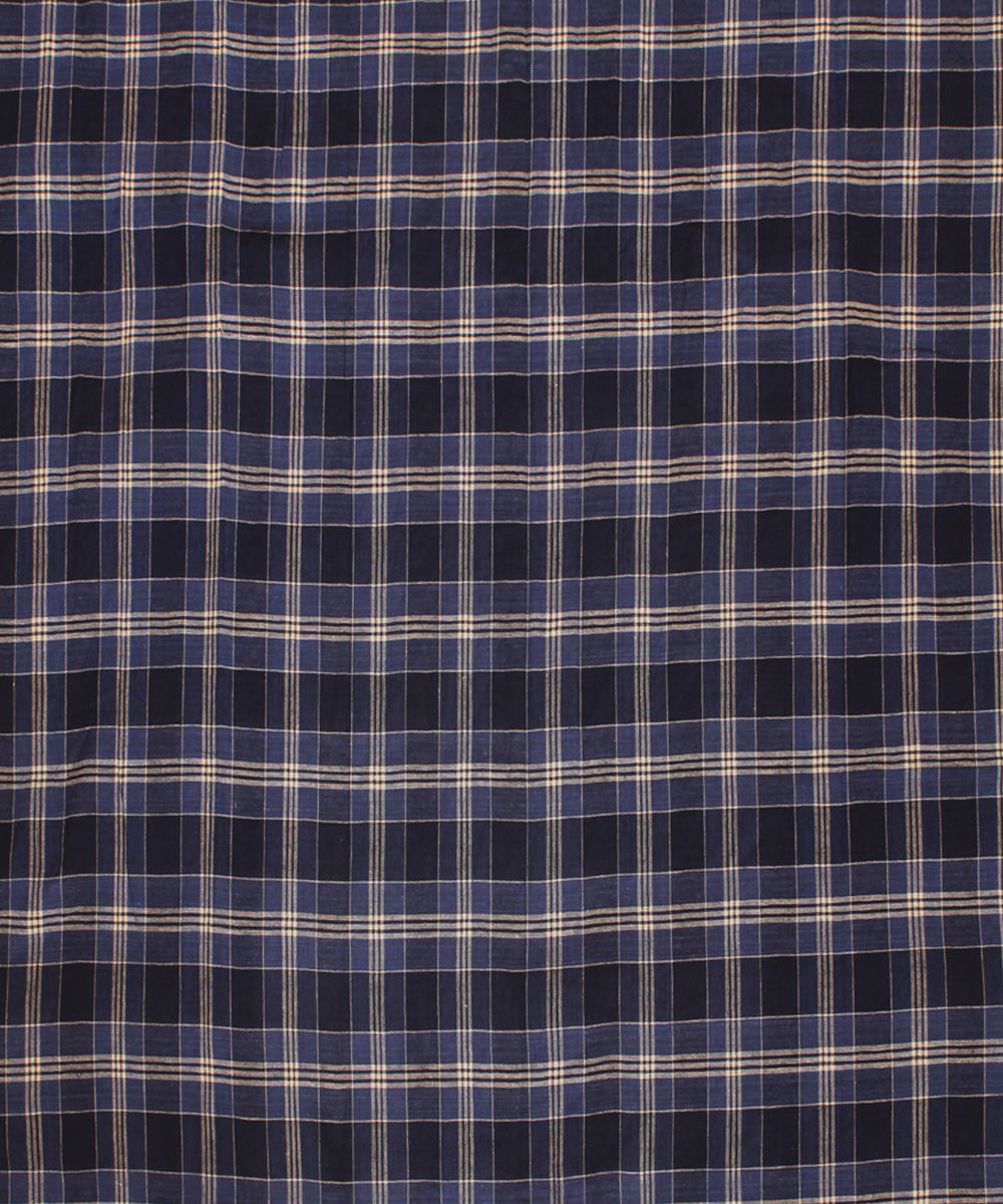 Blue white handwoven cotton checks fabric