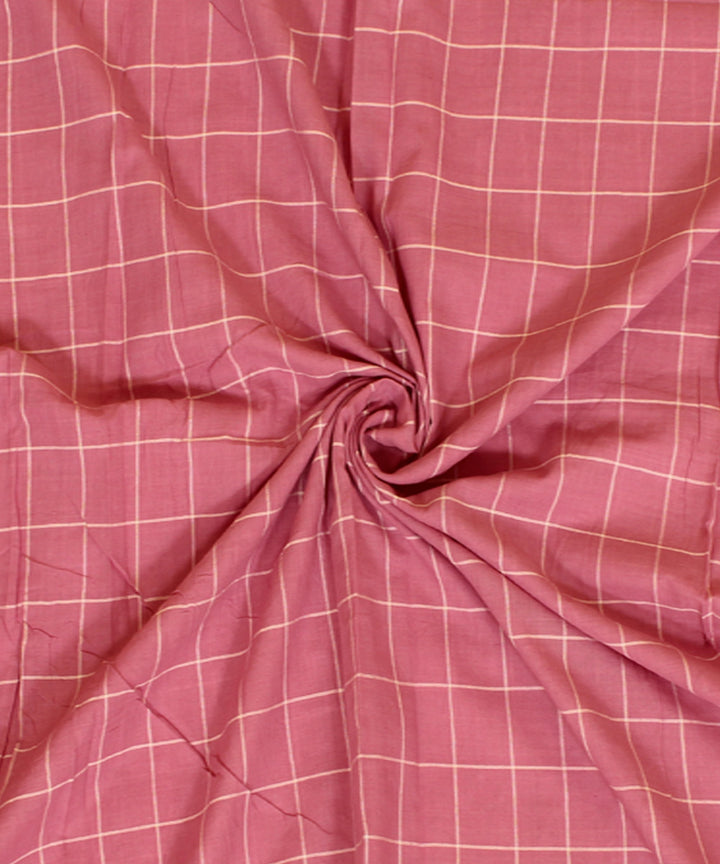 Pink white handwoven checks cotton fabric