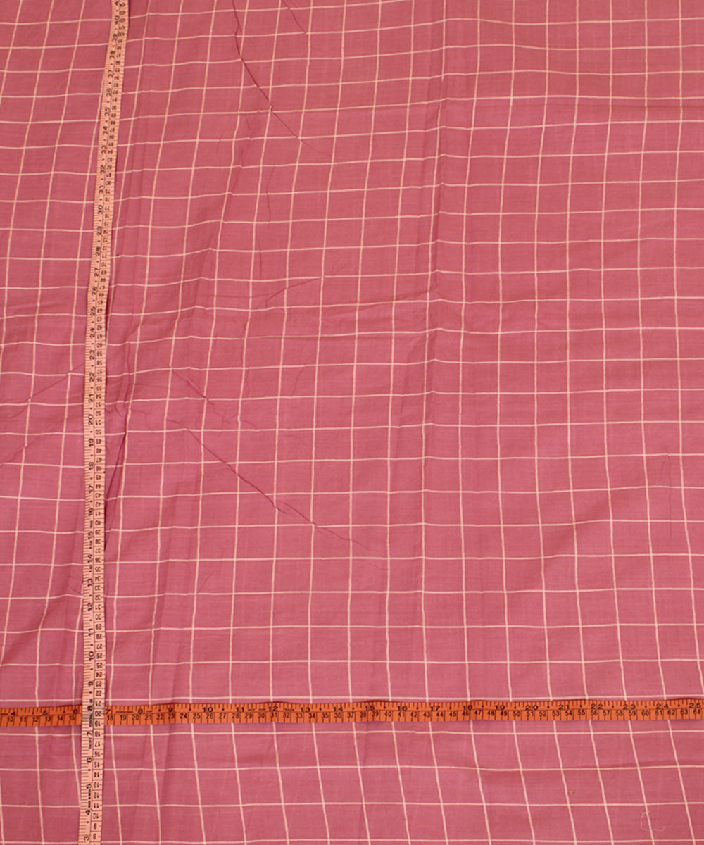 Pink white handwoven checks cotton fabric