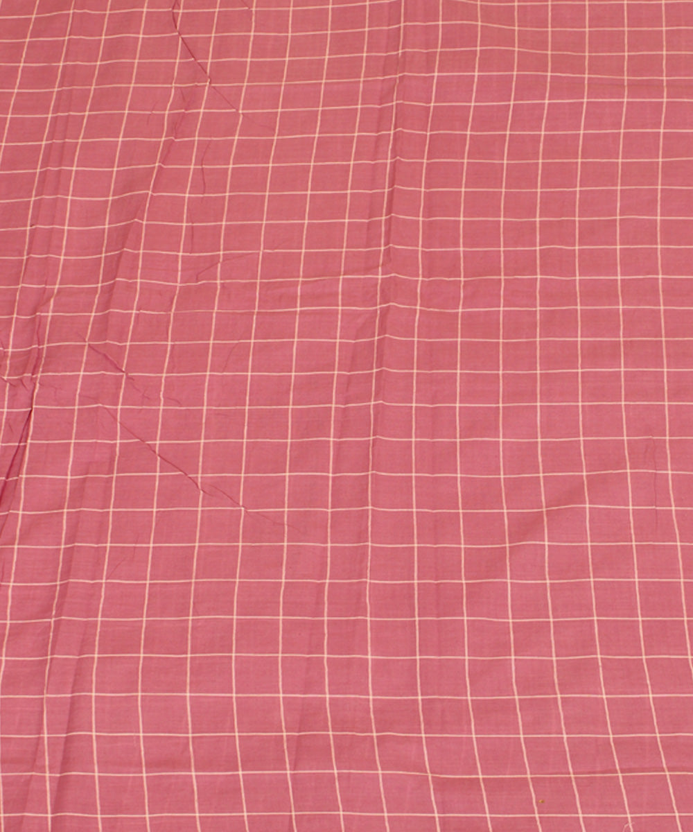 Pink white handwoven checks cotton fabric