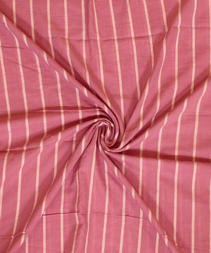 Pink white handwoven cotton stripes fabric