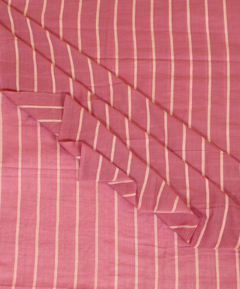 Pink white handwoven cotton stripes fabric