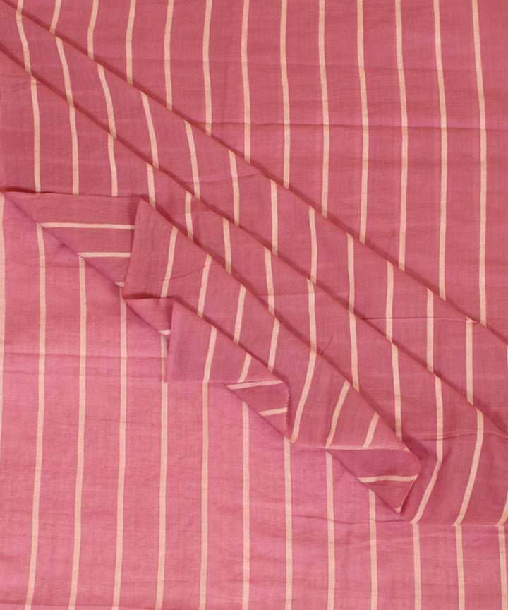 Pink white handwoven cotton stripes fabric