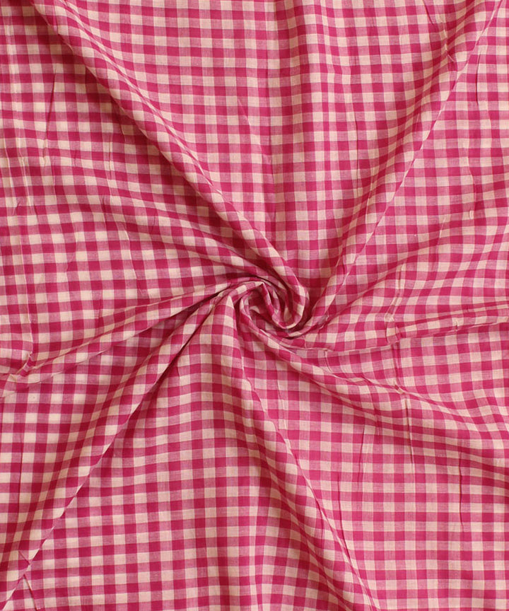 Pink white handwoven cotton checks fabric