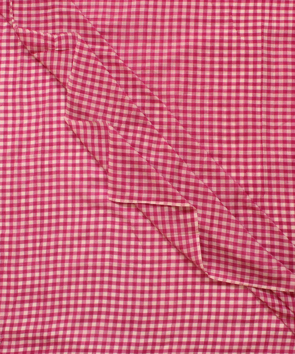 Pink white handwoven cotton checks fabric