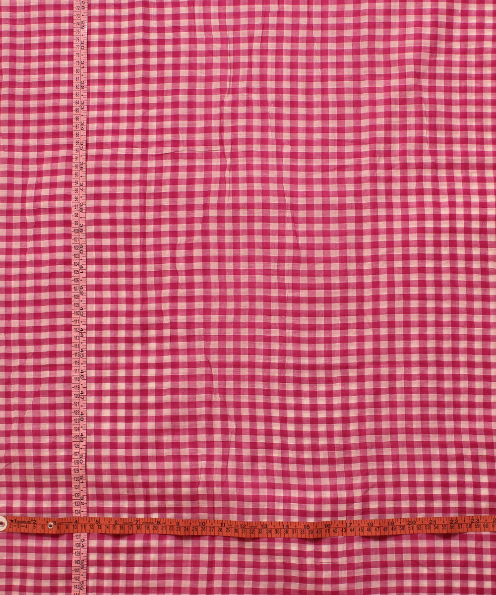 Pink white handwoven cotton checks fabric