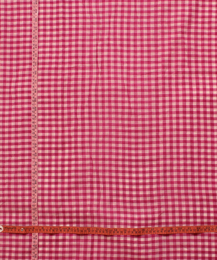 Pink white handwoven cotton checks fabric