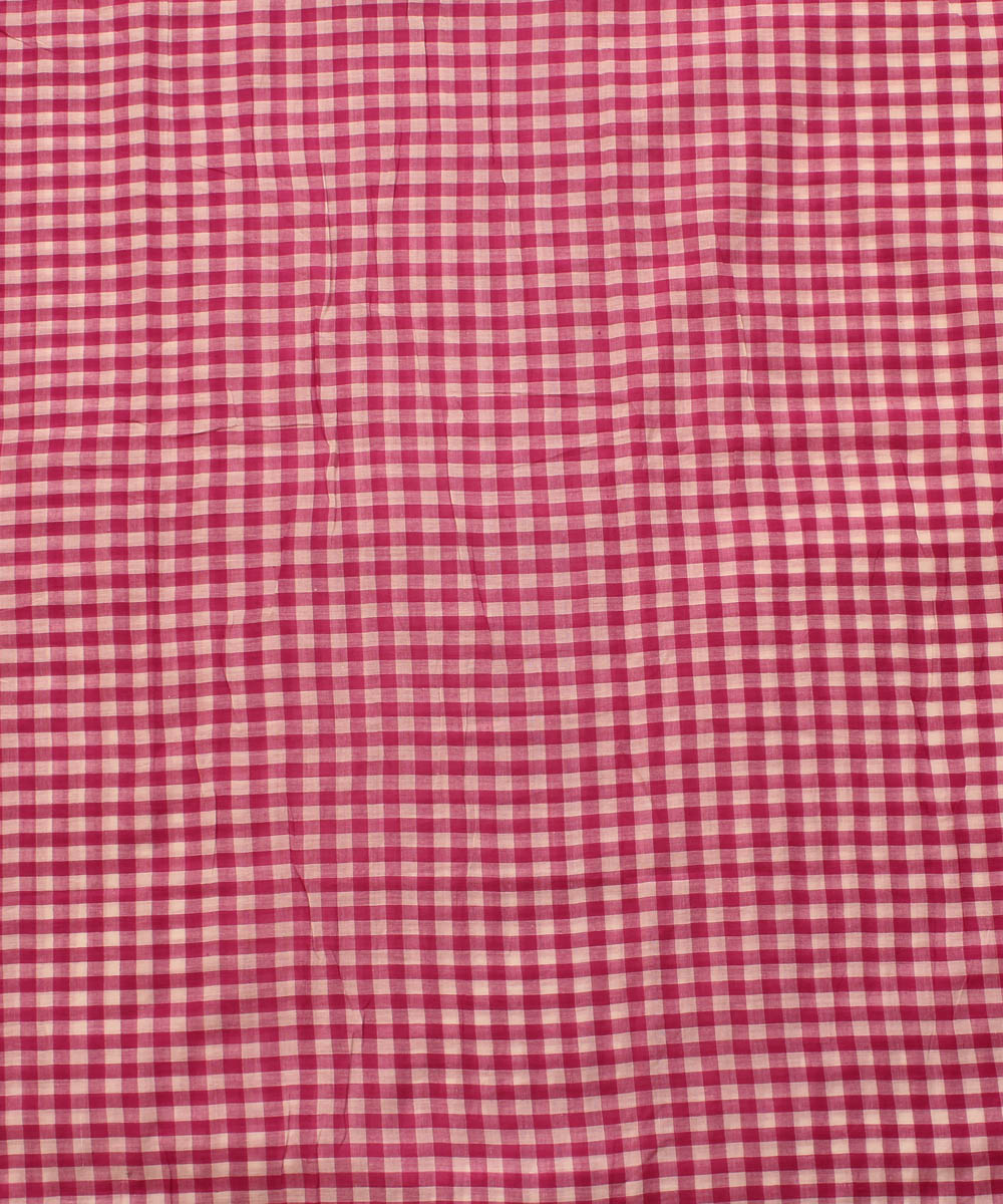 Pink white handwoven cotton checks fabric