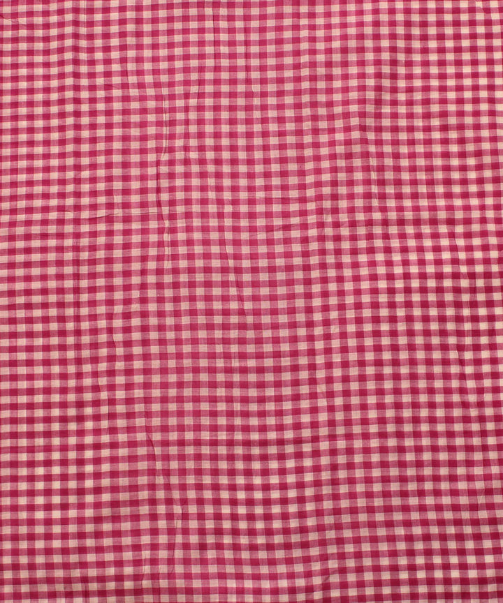 Pink white handwoven cotton checks fabric