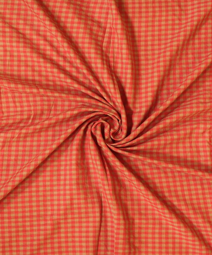 Red handwoven cotton checks fabric