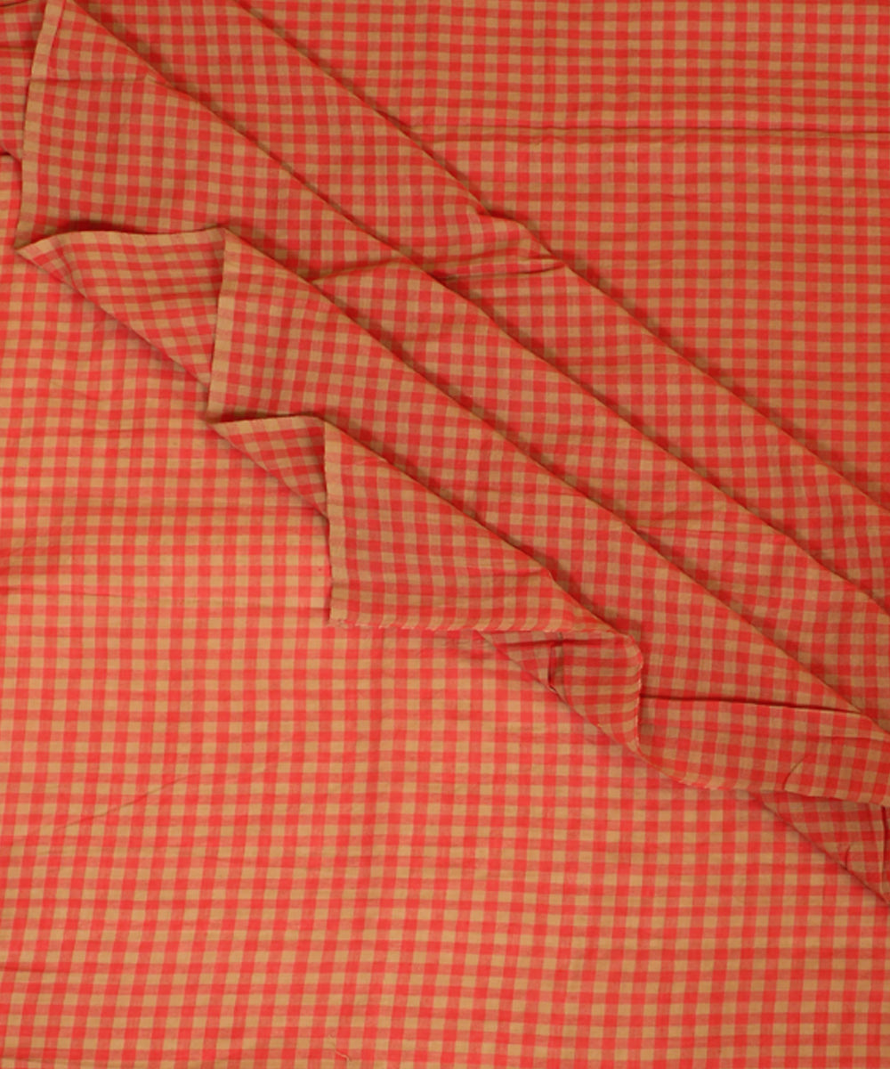 Red handwoven cotton checks fabric