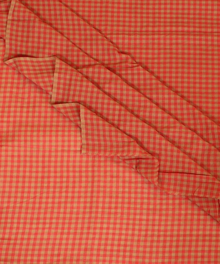 Red handwoven cotton checks fabric