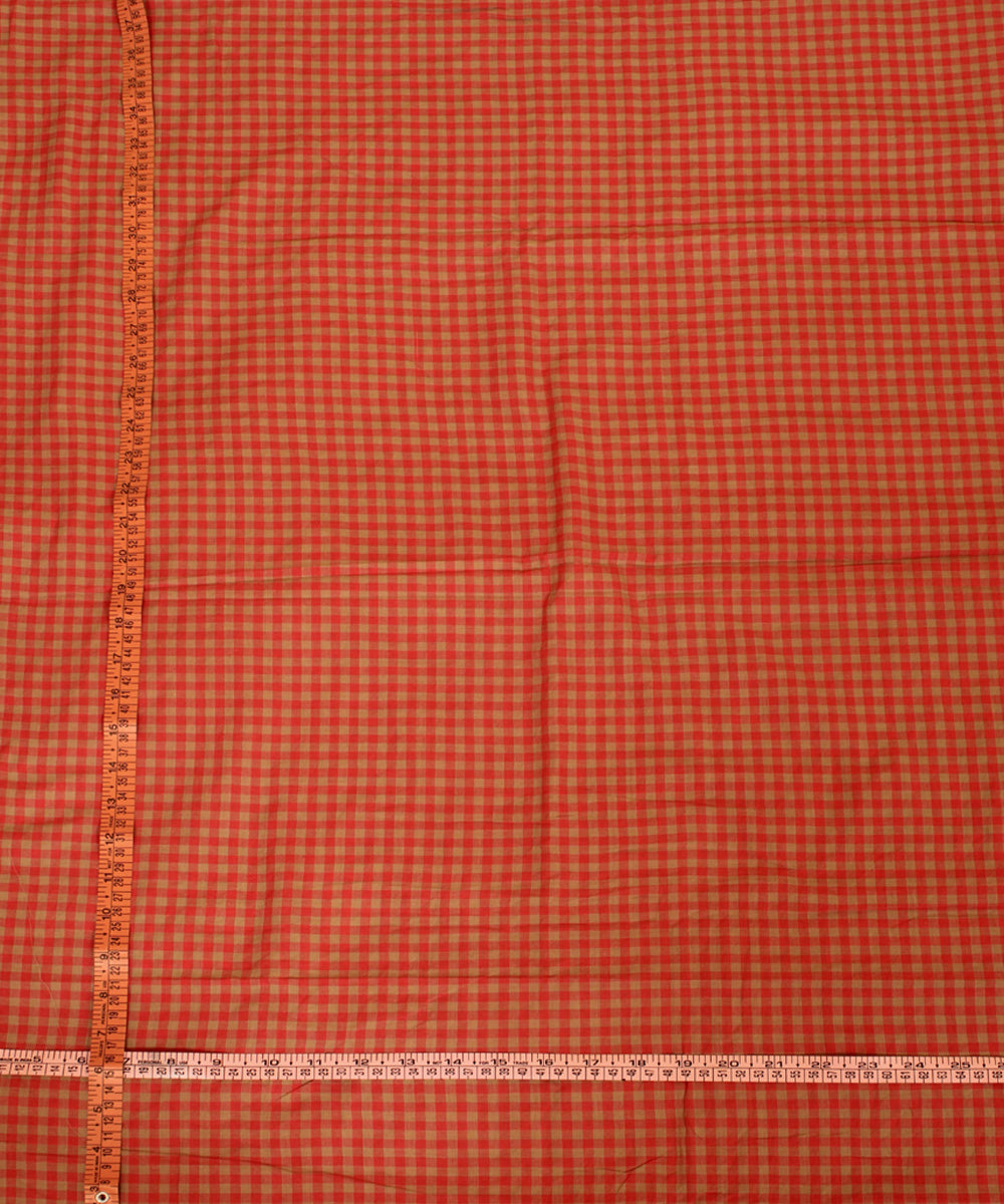 Red handwoven cotton checks fabric