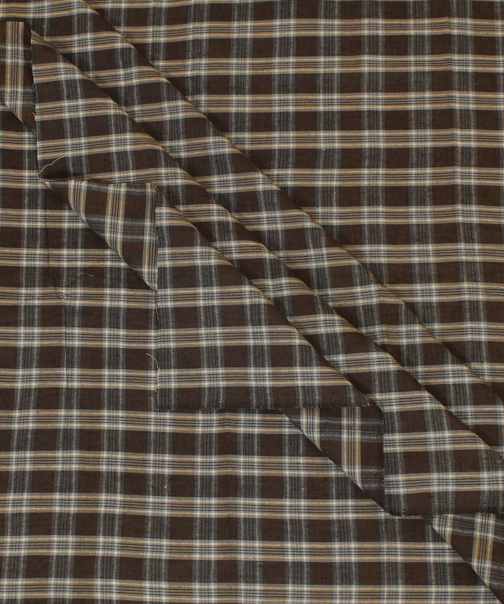 Brown handwoven cotton checks fabric