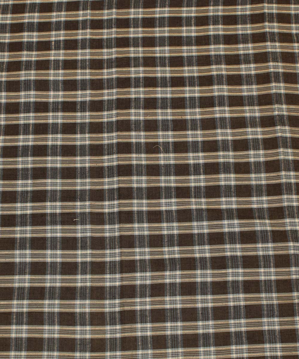 Brown handwoven cotton checks fabric