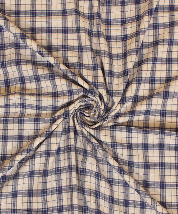 White blue handwoven cotton checked fabric