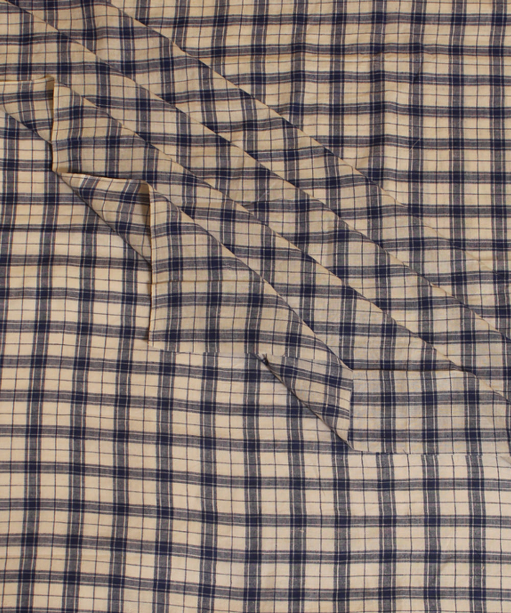 White blue handwoven cotton checked fabric