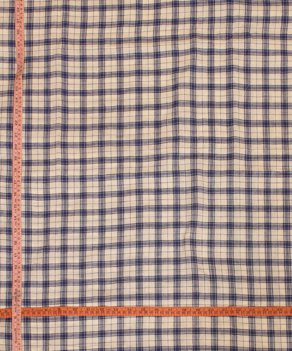 White blue handwoven cotton checked fabric