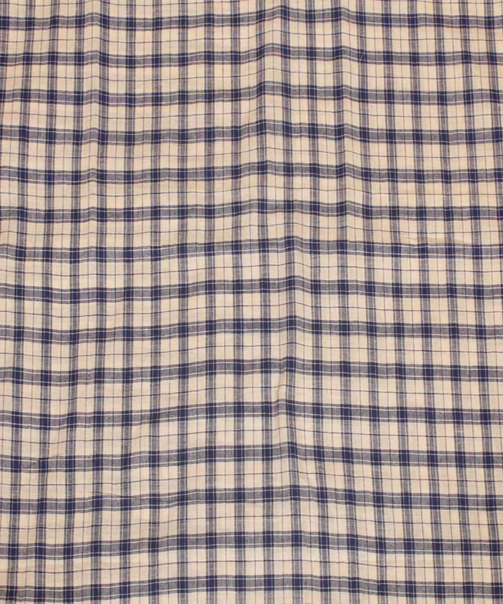 White blue handwoven cotton checked fabric