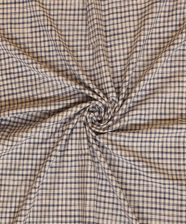 White blue handwoven checked cotton fabric