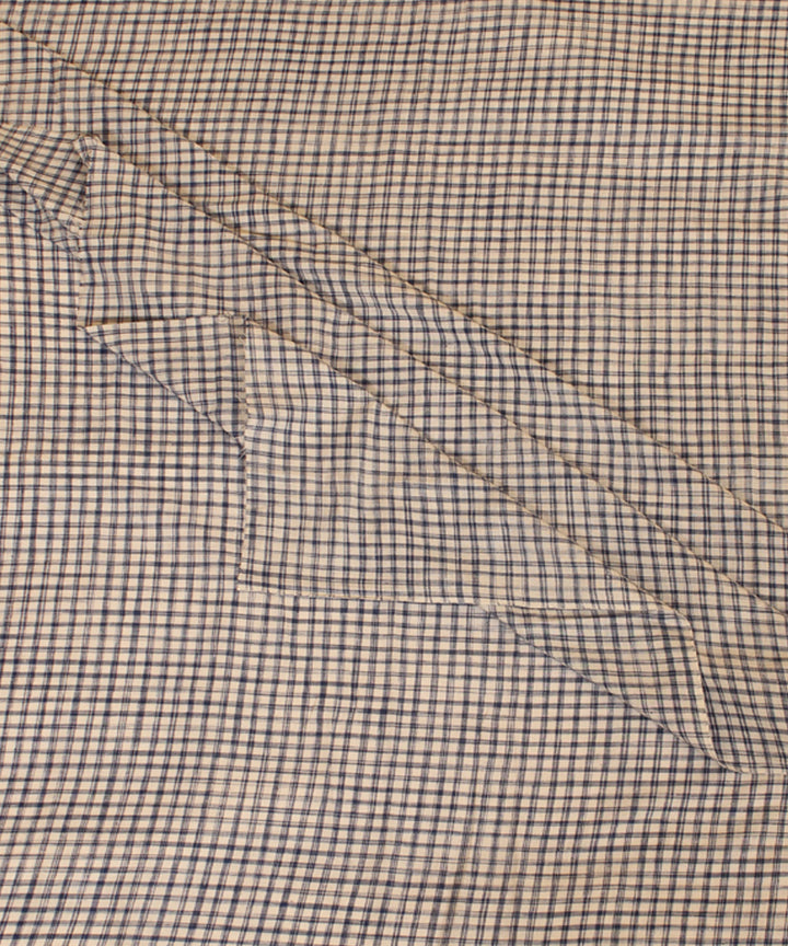 White blue handwoven checked cotton fabric