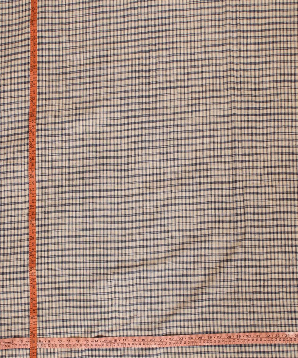 White blue handwoven checked cotton fabric