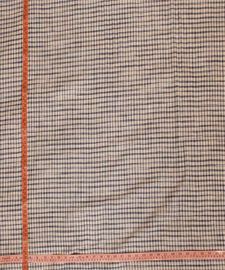 White blue handwoven checked cotton fabric