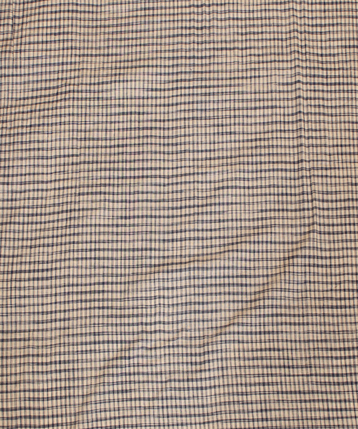 White blue handwoven checked cotton fabric