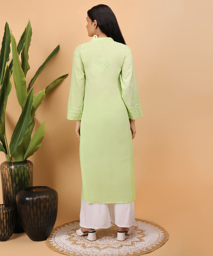 Light green hand embroidery cotton chikankari kurti