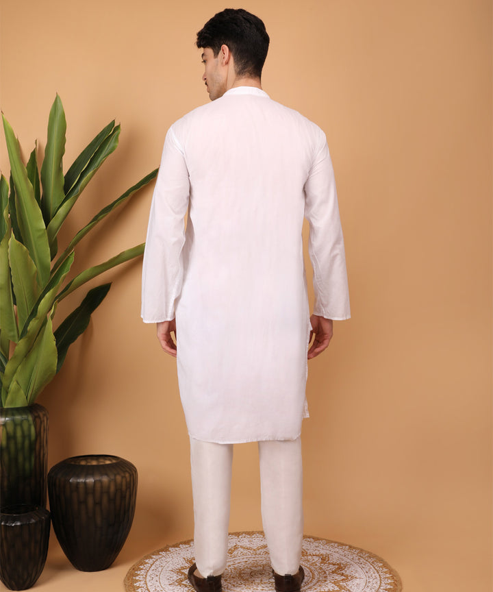 White hand embroidery cotton chikankari kurta
