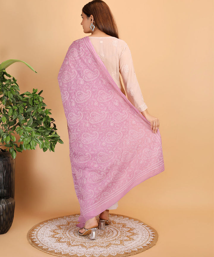 Pink white hand cotton embroidered chikankari Stole