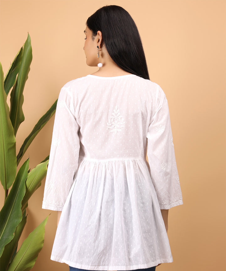 Pearl white cotton hand embroidery chikankari top