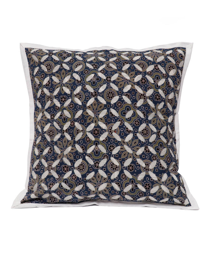 Bluish grey cotton handloom applique work cushion cover