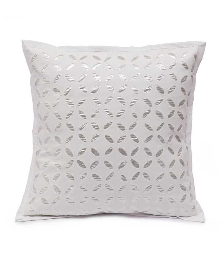 Silver cotton handloom applique work cushion cover