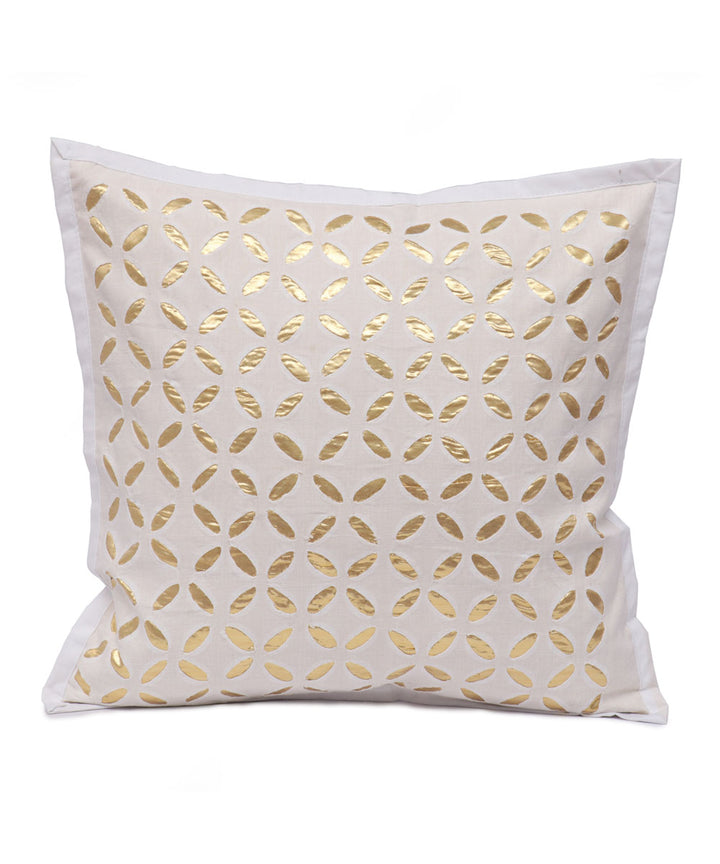 Golden cotton handloom applique work cushion cover