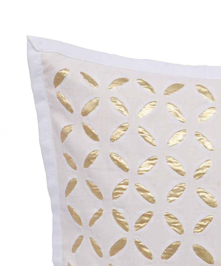 Golden cotton handloom applique work cushion cover