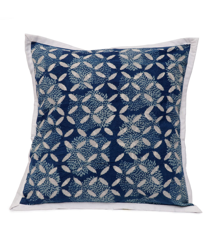 Indigo cotton handloom applique work cushion cover