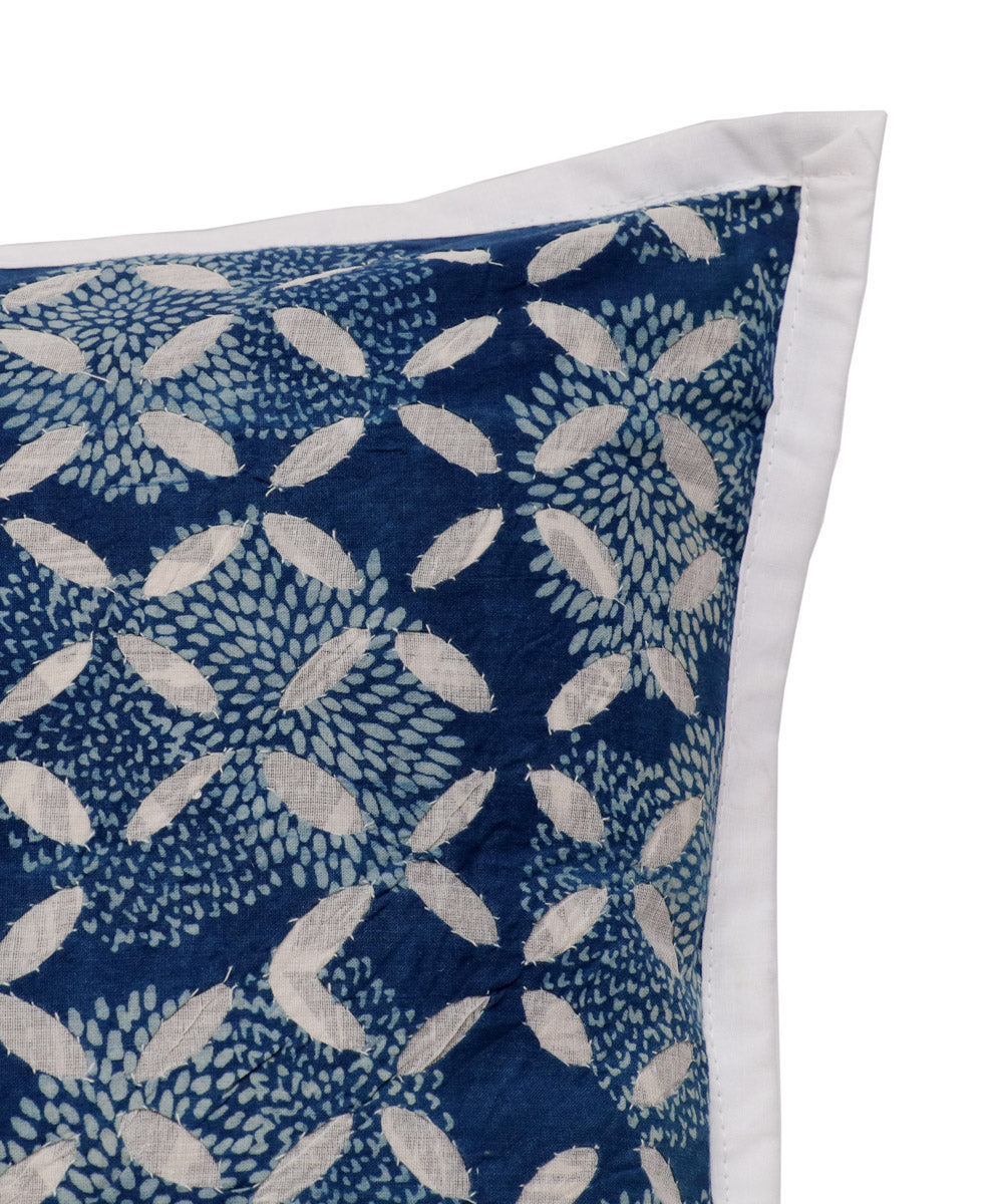 Indigo cotton handloom applique work cushion cover