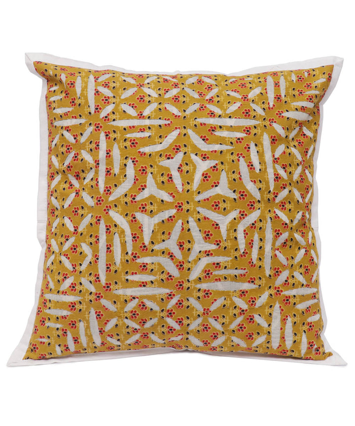 Yellow cotton applique work cushion handloom cover