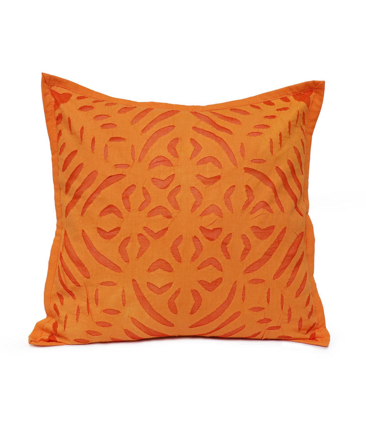 Orange cotton handloom applique work cushion cover