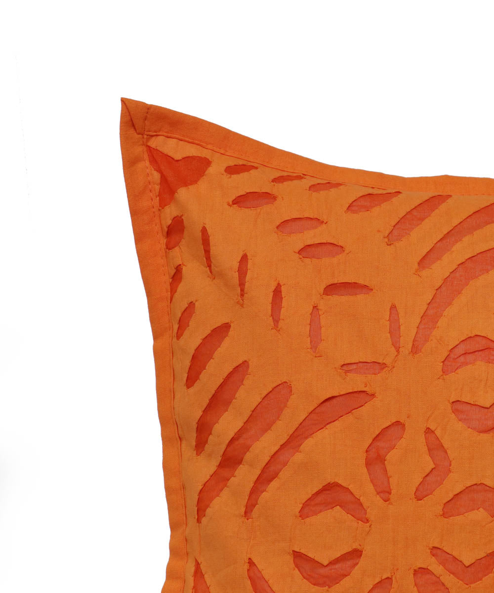 Orange cotton handloom applique work cushion cover