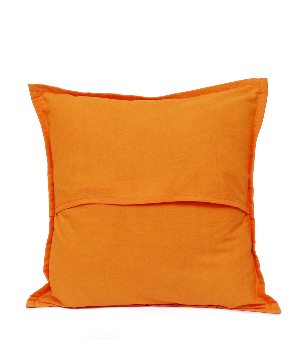 Orange cotton handloom applique work cushion cover