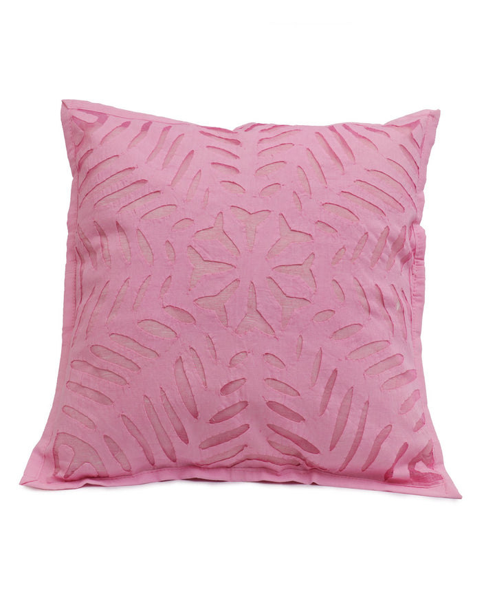 Pink handloom applique work cotton cushion cover