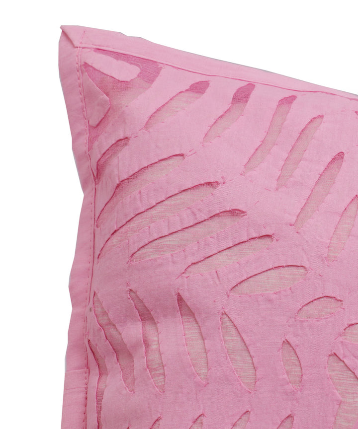 Pink handloom applique work cotton cushion cover