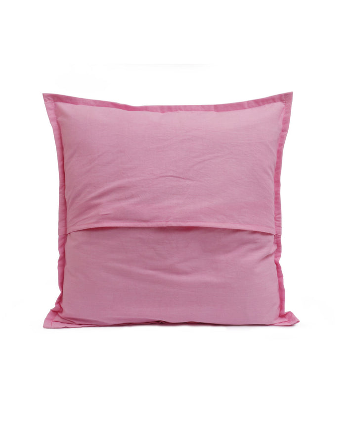 Pink handloom applique work cotton cushion cover