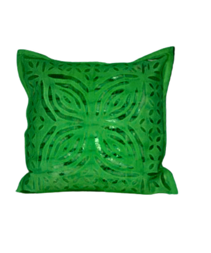 Dark green cotton handloom applique work cushion cover