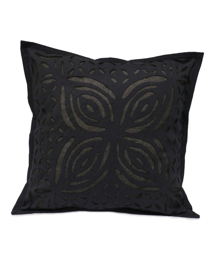 Black cotton handloom applique work cushion cover