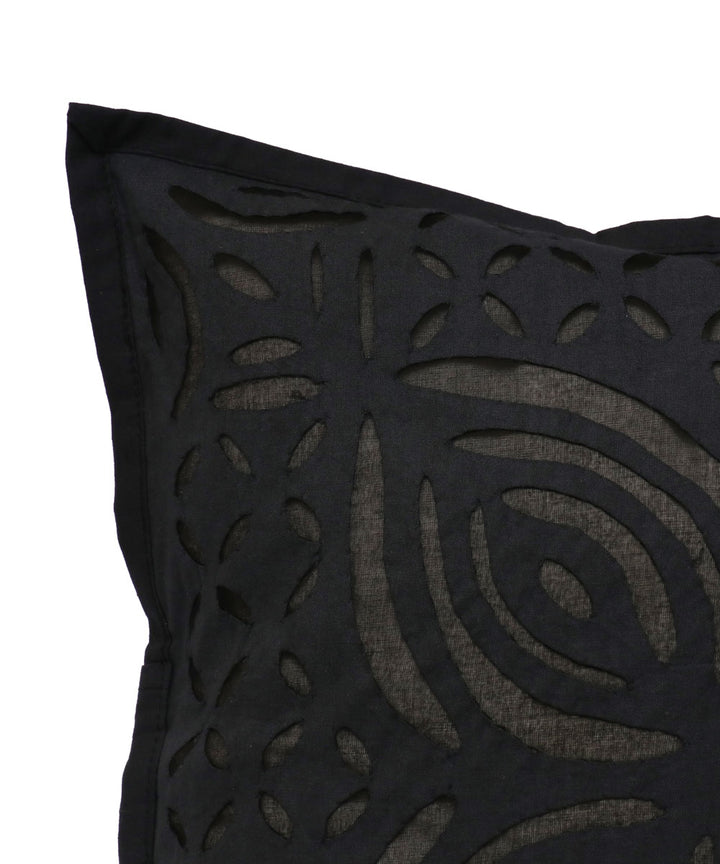 Black cotton handloom applique work cushion cover